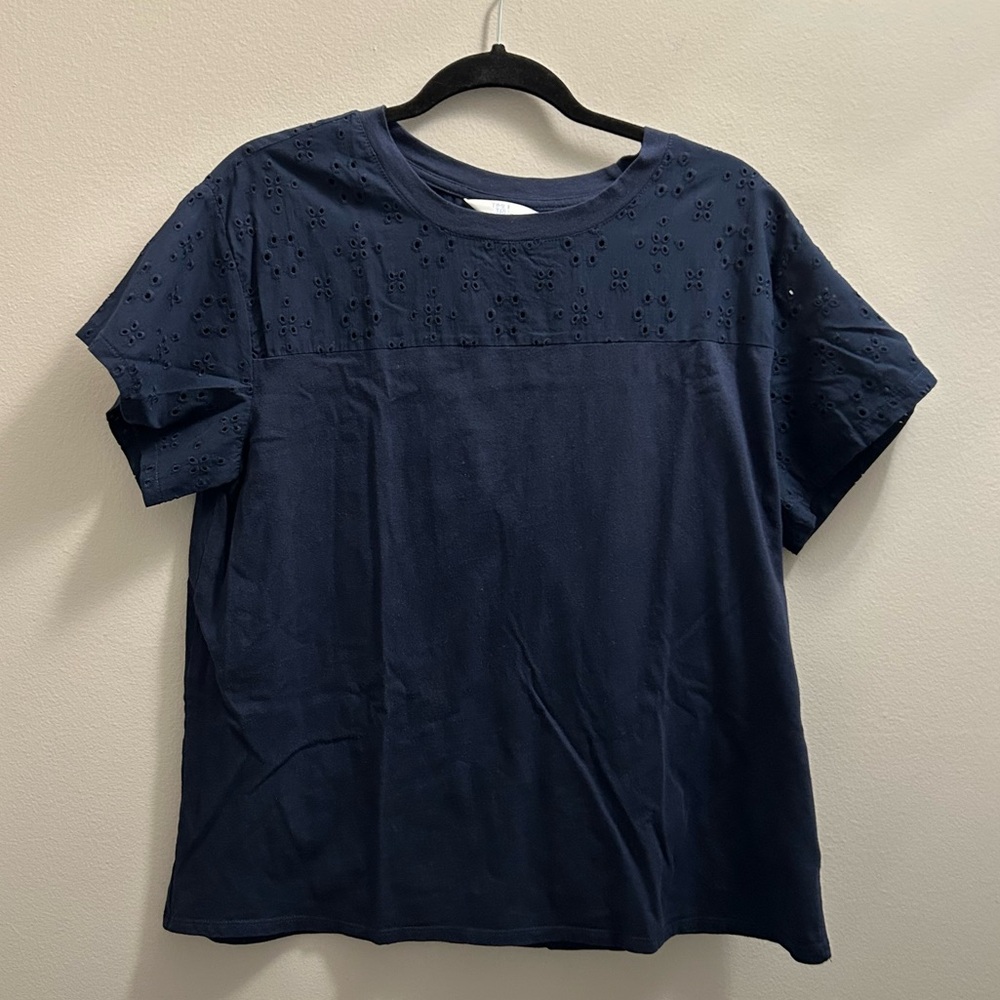 Time and Tru Navy Blue Eyelet T-Shirt